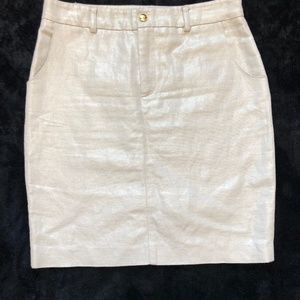 Ivory Color Festive Shimmer Gold Thread Jean Skirt 4 Kick Pleat